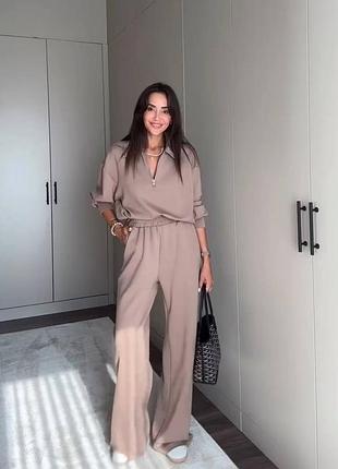 🌈4! шикарный ангоровый теплый женский брючный костюм женский ангора двусторонний беж бежевый мокко