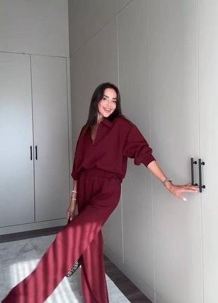 🌈4! шикарный ангоровый теплый женский костюм ангора бордо бордовый женский двухсторонний брючный