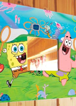 Зеркало "мультфильм губка боб. spongebob" украшение интерьера детской спальни, кафе, игровой комнаты