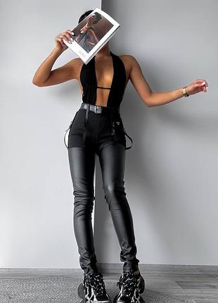 Брюки имитация чулок экокожа