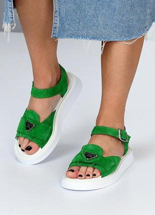 Зелені натуральні замш босоніжки сандалі 36-40