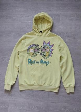 Крутой желтый свитшот с капюшоном rick and morty