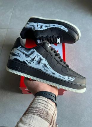 Кроссовки в стиле nike air force 1 low skeleton black найк форс мужские, женские, черные кожаные демисезонные, 37-45