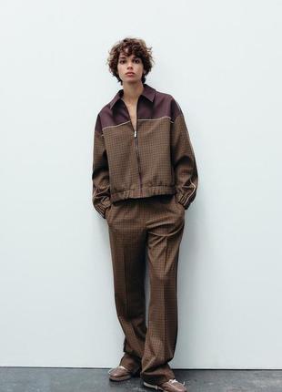 Комбинированная куртка коричневой в клетку zara new