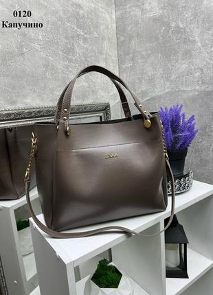 Жіноча стильна та якісна сумка з еко шкіри капучіно