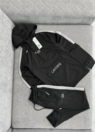 Брендовый мужской спортивный костюм / качественный костюм lacoste в черном цвете на каждый день