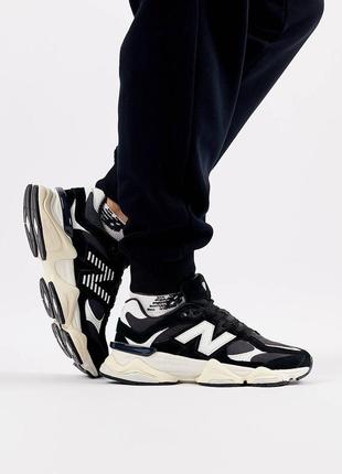 👑мужские кроссовки new balance 9060 black whiteребряный гардероб / демисезонные, весенние, летние, осенние / замша, сетка / черные, белые