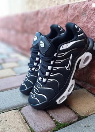 Nike air max tn air черные с белым кроссовки женские кожаные кожа сетка весенние осенние топ качество лицензия низкие найк аэр макс с баллоном