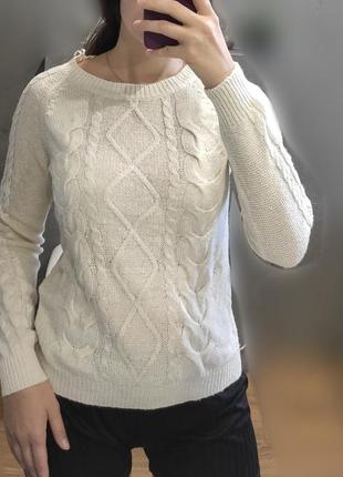 Светр в'язаний молочний білий жіночий 44 46 s m terranova осінній кофта біла в'язана