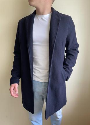 Базовое темно синее пальто topman coat, топмен, однотонное, плащ, классическое, нарядное, кашемировое
