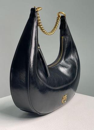 Pinko classic brioche bag hobo black, женская кожаная сумка, женская кожаная кожаная сумка