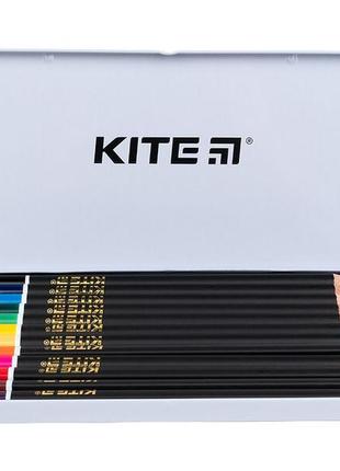 Неймовірно м'яко малюють.олівці kite кол.тригранні 12 шт.,метал.пенал. германія