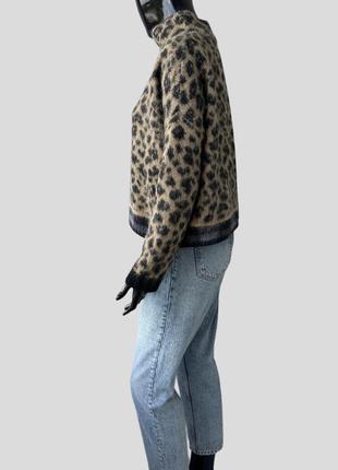 Обʼємний вовняний светр liu jo італія з високим коміром вільного крою в леопардовий принт альпака вовна5 фото