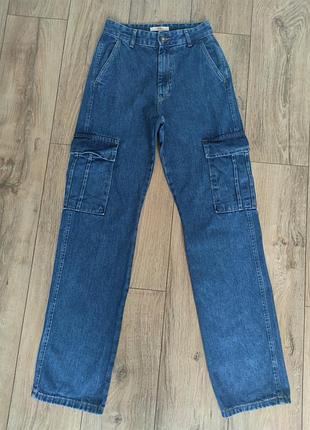 Женские джинсы карго/ прямые джинсы, высокая посадка, размер 26/ 42