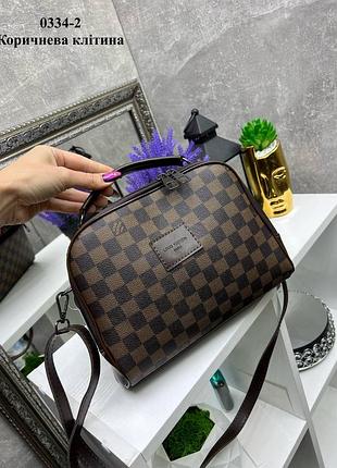 Жіноча стильна та якісна сумка з еко шкіри коричнева в клітинку