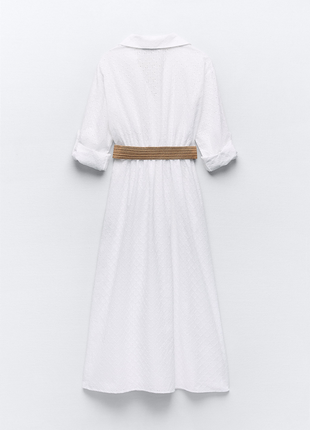 Элегантное прошвенное платье zara с поясом  р. l8 фото