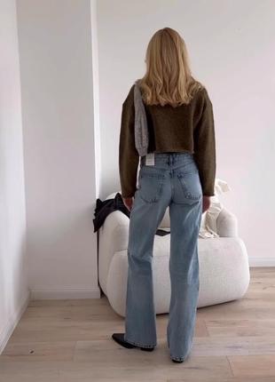 Джинсы широкие синие wide leg mid-rise длинные средняя посадка 36 zara 6045/628