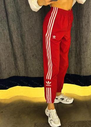 Спортивні жіночі штани adidas червоні яскраві плащівка