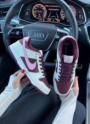 🌸жіночі кросівки nike sb dunk low beige burgundy найк данк / демісезонні, весняні, літні, осінні / шкіра / бежеві, бордові, рожеві