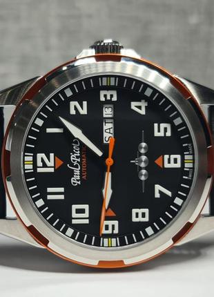 Чоловічий годинник paul picot pilot 42mm black-orange day-date automatic 42mm 100m swiss новий3 фото