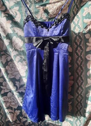 Жіноча атласна сукня коктельна вечірня святкова випуск бал літня синя джаз ретро танці