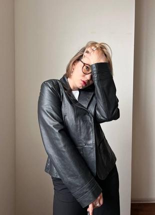 Кожаный винтажный пиджак-куртка leather размер s-m (оверсайз)9 фото