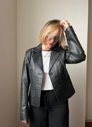 Кожаный винтажный пиджак-куртка leather размер s-m (оверсайз)2 фото