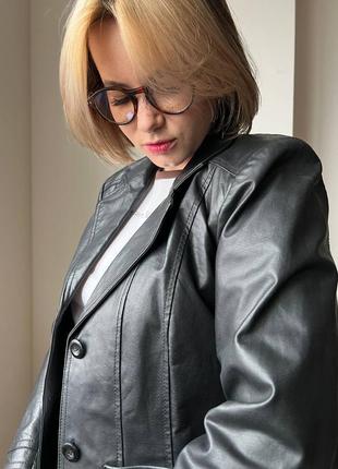 Кожаный винтажный пиджак-куртка leather размер s-m (оверсайз)10 фото