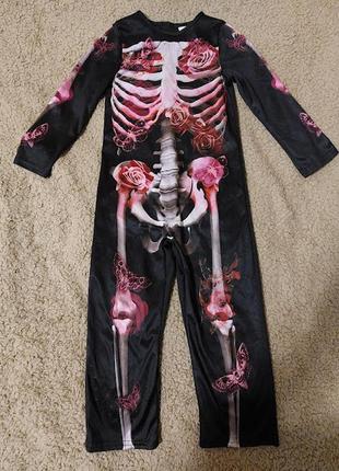 Гарний карнавальний костюм скелета на дівчинку на хелловін tu