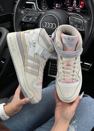 🌸женские кроссовки adidas forum 84 mid milk grey pink адедас / демисезонные, весенние, летние, осенние / кожа / белые, серые, молочные, розовые