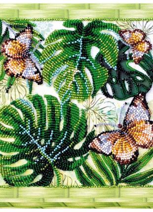 Набір міді для вишивання бісером "монстера" amb-028 на натуральному полотні