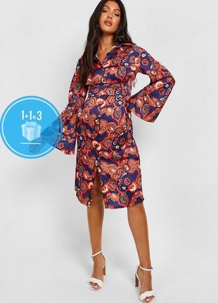 Новое! атласное миди платье рубашка с завязкой boohoo 16(нюанс)