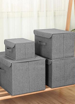 Ящик органайзер для вещей с ручкой и крышкой на липучке xl, серый, 500х350х310 мм.