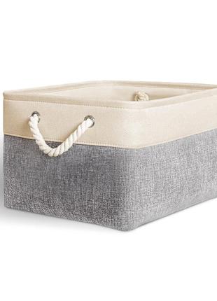 Квадратный текстильный ящик с подкладкой в 21см ш 30см д 40см (l), серый/бежевый2 фото