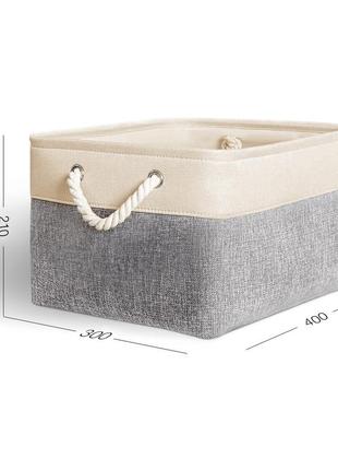 Квадратный текстильный ящик с подкладкой в 21см ш 30см д 40см (l), серый/бежевый3 фото
