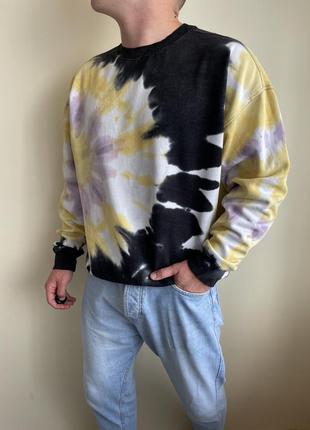 Стильный цветной оверсайз свитшот h&m, эйчендем, oversized, черный, желтый, белый, худи, толстовка, свободная, с принтом, тай дай