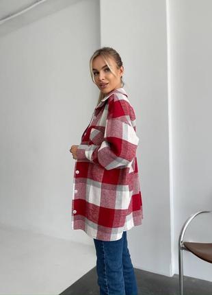 Теплая женская байковая рубашка свободного кроя в клетку, фото реал (2024, 2025)