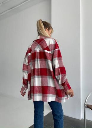 Теплая женская байковая рубашка свободного кроя в клетку, фото реал (2024, 2025)