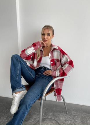 Теплая женская байковая рубашка свободного кроя в клетку, фото реал (2024, 2025)