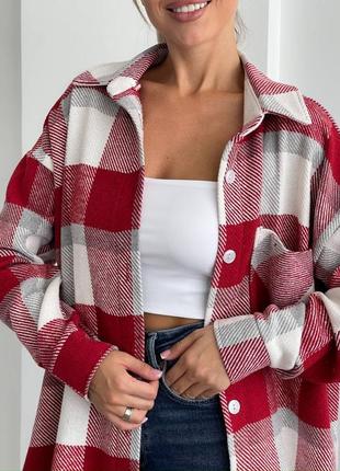 Теплая женская байковая рубашка свободного кроя в клетку, фото реал (2024, 2025)