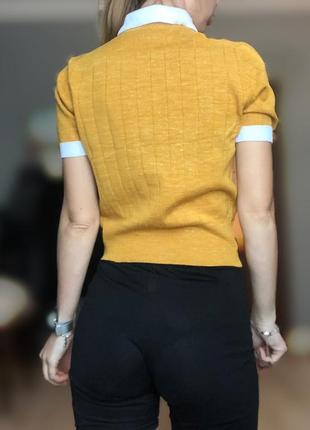 Кофта топ топик топік футболка вязанный блуза рубчик рубчік еластичний блузка сорочка рубашка поло жолтая олд мани офисная2 фото