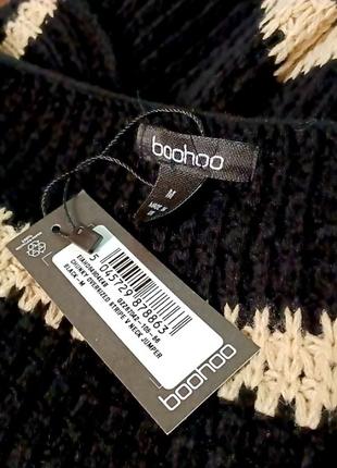 Новый черный свитер в полоску объемная крупная вязка р.m от boohoo v- вырез оверсайз4 фото