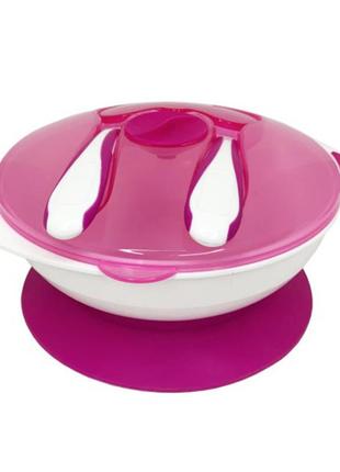 Тарелка на присоске с ложкой и вилкой mgz-0109(crimson) 350 мл