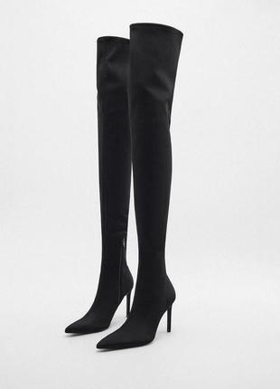 Атласные ботфорты, высокие сапоги на каблуке zara3 фото