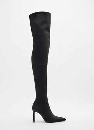 Атласные ботфорты, высокие сапоги на каблуке zara2 фото