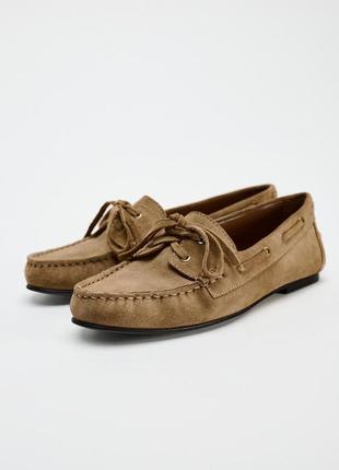Лоферы женские коричневые замша zara new