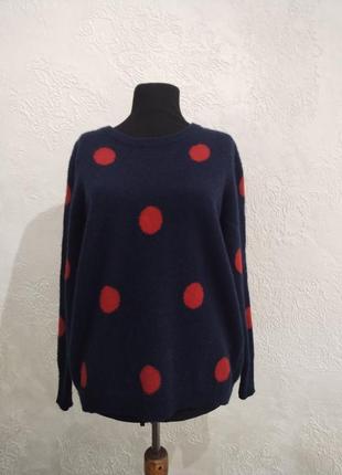 Свитер синий в красный горох, шерсть  two danes