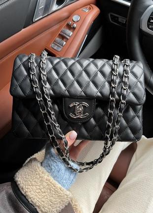 Женская сумка chanel black silver3 фото