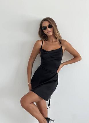 Чорна шовкова міні-сукня2 фото