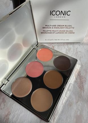 Палетка кремових бронзерів, румʼян та хайлайтера для обличчя iconic london cream face palette